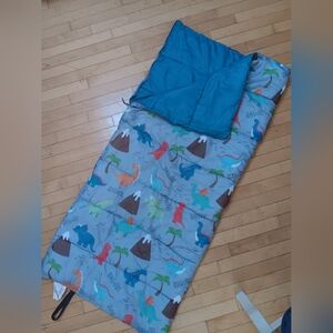 Dinosaur Print Kids Sleeping Bag - Blue and Gray